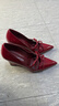 玖詩(shī)（JOOC）JOOC玖詩(shī)法式氣質(zhì)尖頭蝴蝶結單鞋女2025夏季新款酒紅色高跟鞋7984 波爾多酒紅 34 曬單實(shí)拍圖