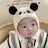 U&MUDI嬰兒帽子春秋款可愛(ài)熊貓護耳帽男女寶寶卡通包頭帽外出防曬套頭帽 米白色 40-47cm/3-12個(gè)月 曬單實(shí)拍圖