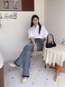 歌力思（ELLASSAY）春季新款棉法式燈籠袖簡(jiǎn)約百搭白色通勤短袖襯衫女EWW351C00100 曬單實(shí)拍圖