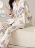 貓人女士睡衣女春秋夏季純棉2026長(cháng)袖翻領(lǐng)帶胸墊高端可外穿家居服套裝 曬單實(shí)拍圖