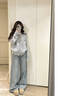 拉夏貝爾滿(mǎn)天星燙鉆爆閃闊腿牛仔褲女春秋季設計感高腰寬松直筒褲 曬單實(shí)拍圖