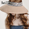 She's茜子植物印花編織拼接遮陽(yáng)帽大檐空頂帽度假戶(hù)外出游防曬帽子草帽 咖色F0 M(56-58cm) 曬單實(shí)拍圖