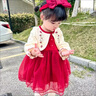 G.duck童裝女童連衣裙春秋兒童公主裙小童秋裝洋氣紗裙3小女孩周歲禮服 紅色假兩件套 80 尺碼7-11月(建議寶寶75-85cm)c 曬單實(shí)拍圖