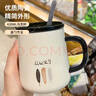 拜杰馬克杯陶瓷咖啡杯禮物水杯牛奶杯早餐杯辦公杯帶勺帶蓋杯子420ml 曬單實(shí)拍圖