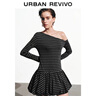 UR2025秋季新款女裝潮流斜肩條紋花苞超短款連衣裙UYV750093 曬單實(shí)拍圖