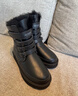 AU&MU澳洲雪地靴女冬季新款皮毛一體中筒雪地棉男士防滑保暖魔術(shù)貼靴子 黑色亮皮 【男女同款 羊毛防寒】3136 37 曬單實(shí)拍圖
