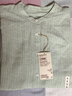 MUJI 女式漢麻水洗七分袖罩衫女士襯衫襯衣內搭女裝春季新品 BC2RBA6S 淺綠色條紋 S (155/80A) 曬單實(shí)拍圖