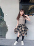 G.duck小黃鴨女童套裝夏季薄款舞蹈裙兒童T恤短裙中大童女孩兩件套裙 卡其色 120 cm 曬單實(shí)拍圖