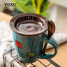 悠瓷（youcci） 陶瓷家用牛奶杯子復古鼓型手繪咖啡杯辦公室水杯帶蓋帶勺馬克杯 鼓型湖藍+棕瓷蓋 曬單實(shí)拍圖