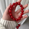 芯奢紅色櫻桃車(chē)厘子菩提根手串女繞指文玩朱砂色手鏈女菩提子佛珠手持 車(chē)厘子櫻桃款 曬單實(shí)拍圖