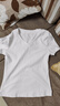 NOMe短袖T恤女V領(lǐng)正肩體恤上衣女修身內搭打底衫 白色 L  曬單實(shí)拍圖