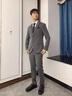 皮爾卡丹（pierre cardin）高端西服套裝男士西裝外套修身新郎大碼結婚禮服商務(wù)休閑正裝 深灰色兩?？蹎巍緝杉?黑襯衫】 XL 建議(118-130斤) 曬單實(shí)拍圖