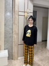 媞妮歐（DINIO）女士新款帶胸墊睡衣女純棉春秋季卡通圓領(lǐng)寬松女士家居服套裝格子 曬單實(shí)拍圖