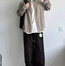 頂峰保羅（Dingfengbaoluo）美式格紋休閑褲春季男直筒復古扎染慵懶垂感長(cháng)褲XDJ86黑色XL 曬單實(shí)拍圖