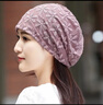 巴哈兔子遮白發(fā)帽子薄款五十歲女士帽春夏套頭帽女蕾絲堆堆帽透氣包頭帽花 紫色 曬單實(shí)拍圖