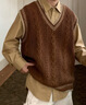 MI ER PIG復古學(xué)院風(fēng)毛衣背心男港風(fēng)v領(lǐng)麻花線(xiàn)編織馬甲外穿寬松上衣 咖啡色 【美拉德風(fēng)】 XL 曬單實(shí)拍圖