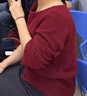 Olrain歐芮兒法式一字領(lǐng)毛衣女春秋新款開(kāi)叉下擺收腰套頭衫 紅色 M 曬單實(shí)拍圖