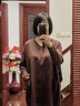 簡(jiǎn)當（JIANDANG）大碼女裝秋新款復古V領(lǐng)加肥加大寬松純色長(cháng)袖連衣裙袍子6358 咖啡色 大碼均碼【130-190斤】 曬單實(shí)拍圖
