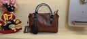 高巴度（GORBADO）2026新款復古撞色高級質(zhì)感手提包單肩斜挎包女神節托特包真皮女包 棕色 曬單實(shí)拍圖