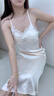Eresg輕奢品牌真絲睡衣女帶胸墊吊帶睡裙睡袍兩件套性感絲綢睡衣女 奶油杏 帶胸墊吊帶裙+睡袍 L 曬單實(shí)拍圖