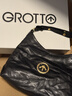 GROTTO個(gè)樂(lè )經(jīng)典黑石hobo包大小號植鞣綿羊皮腋下單肩斜挎軟包通勤禮物 經(jīng)典黑 金標S 曬單實(shí)拍圖