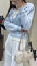 韓璐嬌（hanlujiao）休閑褲女裝2026春季新款假兩件連帽長(cháng)袖上衣顯瘦直筒牛仔褲套裝女 藍衣+白褲 M 曬單實(shí)拍圖
