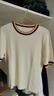 科蒙博卡2024秋季新款桑蠶絲條紋撞色短袖針織T恤女時(shí)尚休閑上衣 牛奶白 L 曬單實(shí)拍圖