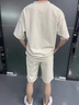 袋鼠（DAISHU）華夫格運動(dòng)套裝男2026新款夏季男士大碼短袖短褲冰絲重磅休閑一套 T02 米白 【上衣+短褲】 XL -/【135-155斤】 曬單實(shí)拍圖