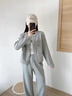 法貝莎品牌小香風(fēng)休閑套裝女2026春季新款圓領(lǐng)短外套通勤闊腿褲兩件套 淺花灰 S 曬單實(shí)拍圖