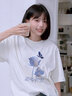 一寸相思純棉寬松短袖t恤女2026新款時(shí)尚洋氣印花白色半袖夏裝上衣體恤衫 白色-藍色玫瑰 XL 推薦125-145斤 曬單實(shí)拍圖