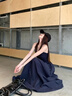 穿搭語(yǔ)錄（Chaundayulu）法式高級感吊帶長(cháng)裙女2026夏季新款修身顯瘦大擺無(wú)袖休閑連衣裙女 藏藍色版 M 建議96-108斤 曬單實(shí)拍圖