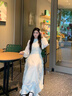 鹿王戀雪輕奢高端長(cháng)袖連衣裙女春秋季2026年新款小個(gè)子收腰顯瘦氣質(zhì)長(cháng)裙子 白杏色 L 曬單實(shí)拍圖