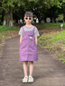 G.duck小黃鴨女童夏裝套裝2026洋氣新款兒童背帶褲兩件套中大童女孩衣服 紫色 120 cm 曬單實(shí)拍圖