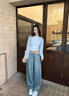 菡芬燙鉆滿(mǎn)天星彎刀牛仔褲女高腰2026春季新款寬松顯瘦爆閃直筒闊腿褲 藍色 S 曬單實(shí)拍圖