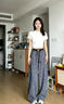 望辰藍色格子褲女春夏季2026正流行新款垂感闊腿褲寬松慵懶風(fēng)彎刀褲子 藏藍色 XL 135-150斤 曬單實(shí)拍圖