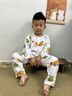 Besblosdy夏季兒童睡衣棉綢男童女童寶寶薄款長(cháng)袖綿綢女孩子家居服夏天套裝 雙長(cháng)恐龍卡車(chē) 90 90碼建議身高140cm 曬單實(shí)拍圖