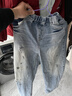 左西男童牛仔褲春秋兒童春裝涂鴉長(cháng)褲2026新款中大童褲子 牛仔色 150 曬單實(shí)拍圖
