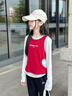 ONEDEW國際品牌童裝女童百搭上衣春秋新款兒童圓領(lǐng)假兩件長(cháng)袖T 紅色 140 cm 曬單實(shí)拍圖