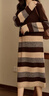 德瑪納美拉德風(fēng)秋冬針織條紋直筒連衣裙溫柔甜美顯瘦減齡裙子女 深咖 S  曬單實(shí)拍圖
