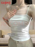 古今（GUJIN）大碼褶皺白色吊帶背心女內搭帶胸墊一體美背純欲風(fēng)外穿上衣打底衫 曬單實(shí)拍圖