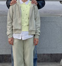班尼路（Baleno）S&K系列運動(dòng)套裝女裝秋冬新款插肩袖短開(kāi)衫外套休閑直筒褲兩件套 灰綠#純色+灰綠#純色 S 【80-100斤】 曬單實(shí)拍圖