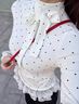 啄木鳥(niǎo)春秋miu系波點(diǎn)半高領(lǐng)長(cháng)袖t恤女2026蝴蝶結蕾絲內搭打底衫修身上衣 白色 M 90-105斤 曬單實(shí)拍圖
