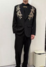 羅蒙（ROMON）高端西裝男套裝結婚訂婚新郎禮服2026春秋季感新中式立體繡花 黑色（單西服） R185 2XL 曬單實(shí)拍圖