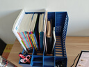 得力（deli）4聯(lián)帶筆筒多功能桌面檔案收納盒文件框欄籃盤(pán)書(shū)立架 辦公用品多層文件置物架資料架鏤空藍色 曬單實(shí)拍圖