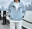 鹿王戀雪韓系連帽風(fēng)衣外套女春秋季2026新款時(shí)尚寬松百搭短款休閑工裝上衣 T8藍色56 S 曬單實(shí)拍圖