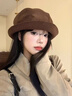 WOATI國際品牌美拉德系燈芯絨漁夫帽新款秋冬大頭圍顯臉小堆堆貝雷帽子 棕咖色 均碼可調節（54-60cm） 曬單實(shí)拍圖
