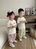 嘟嘟家兒童夏季套裝寬松男童短袖T恤上衣卡通女童夏裝休閑褲寶寶兩件套 山茱萸粉 110 曬單實(shí)拍圖