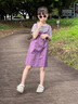 G.duck小黃鴨女童夏裝套裝2026洋氣新款兒童背帶褲兩件套中大童女孩衣服 紫色 120 cm 曬單實(shí)拍圖