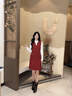 香影小香風(fēng)毛呢背心連衣裙女無(wú)袖2026春季新款新年富家千金紅色裙 紅色 M 160/84A/95-110斤 曬單實(shí)拍圖