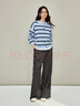 茵曼復古條紋撞色針織外套2026春季女裝新款新年紅裝休閑寬松開(kāi)衫毛衣 藍黑條 L 曬單實(shí)拍圖
